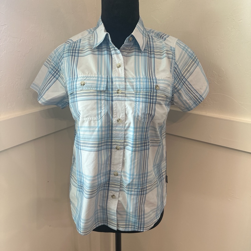 Eddie Bauer Blue and White Button Down‎ Shirt Casual Plaid